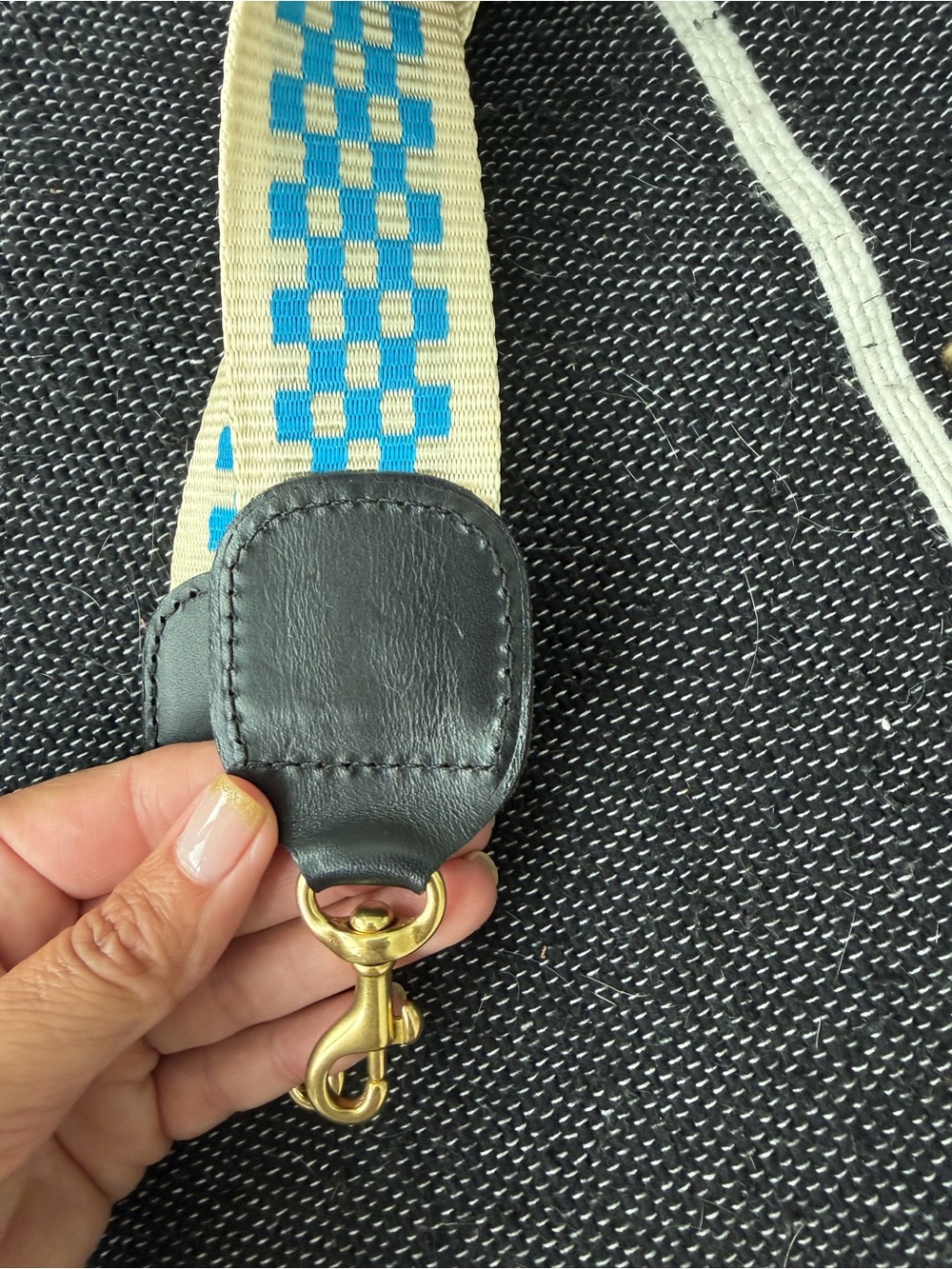 Clare V Cream and Bright Blue Checkered Adjustable crossbody Purse Strap. NWOT - Picture 4 of 9